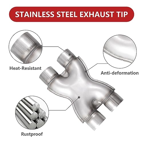 Exhaust X Pipe 2.25" Inlet, 2.25" Outlet 12" Long Stainless Steel X Pipe for Smoother Exhaust,Dual 2 1/4 Inch Crossover X Pipes Exhaust Tip - size: 2.25''X Pipe, style: X PIPE
