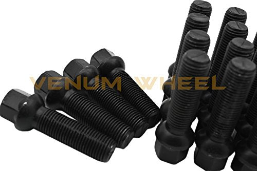 Complete Kit of 30mm Raw Aluminum Hub Centric (57.1) Wheel Spacer 5x100 & 5x112 Bolt Pattern + 20 Pc 14x1.5 Black Ball Seat Lug Bolts