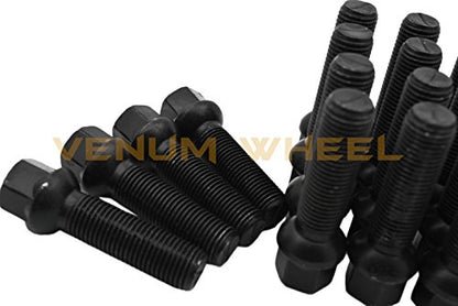 Complete Kit of 30mm Raw Aluminum Hub Centric (57.1) Wheel Spacer 5x100 & 5x112 Bolt Pattern + 20 Pc 14x1.5 Black Ball Seat Lug Bolts