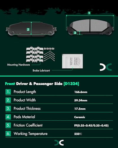 SCITOO Ceramic Front Rear Disc Brake Pad Set For TOYOTA Highlander 2014-19 - size: Front D1324 & Rear D1391 [8PCS]