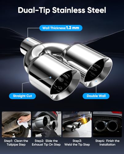 5 inch dual exhaust tip,5Inch Inlet 6inch outlet 17" Long Tail Pipe - size: 5TO6