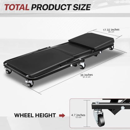 Foldable Creeper, 2-in-1 Rolling Garage Z Creeper Car & Seat, 36" Roller Mechanics Under Car Chair, 330 LBS Weight Capacity Heavy Duty, Black - color: Black, size: 36 Inch Length