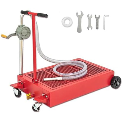 20 Gallon Low Profile Oil Drain Pan, Rolling Tank with Manual Pump, Red - color: Red, size: 20 gallon