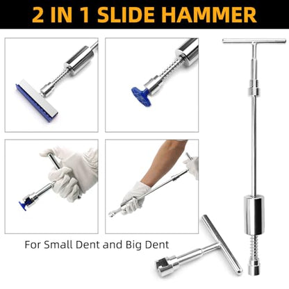 Jerbor 97PCS Car Dent Puller Kit, Paintless Dent Repair Kit with T-Bar Slide Hammer, Golden Lifter, Bridge Puller, Glue Gun & Tabs for Door Dings, Hail Damage, Auto Body Repair