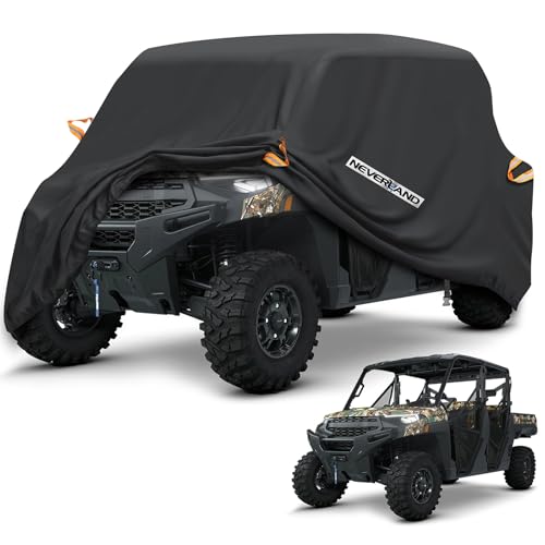 NEVERLAND UTV Cover Heavy Duty Ranger Cover Waterproof 4-6 Seater Side by Side Covers 4 Door All Weather Storage with Reflective Strip Compatible with Polaris RZR General Can-Am Yamaha SxS - size: L: 154"Lx 67"Wx 76"H (Double row seats）