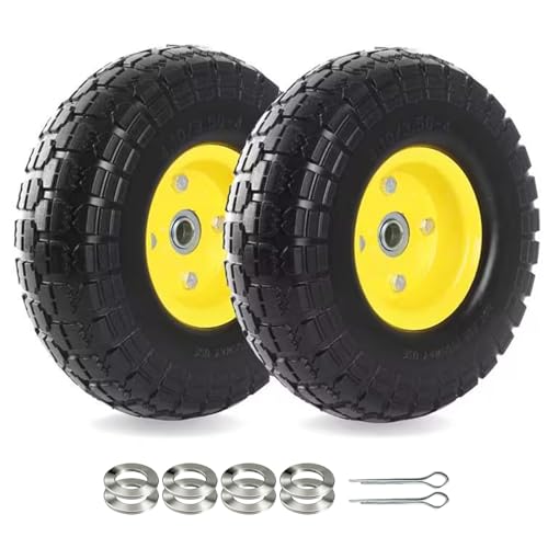 AR-PRO 10" Solid Tire and Wheel, Flat Free 4.10/3.50-4 Tire, 2-Pack - color: Yellow