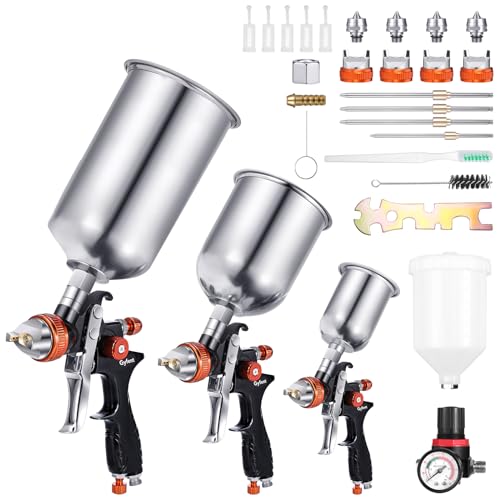 Spray Paint Gun Set, 3 HVLP Air Paint Spray Guns, 4 Nozzles, 4 Cups