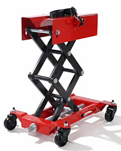450 LBS Low Profile Transmission Jack, Heavy Duty Auto Repair Lifting Jack with Safety Straps & 4 Swivel Wheels, 7-23 Inch Height Range, Red - color: Red