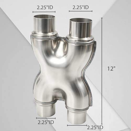 T409 Stainless Steel X Pipe 2.25'' Inch ID Dual to 2.25'' Inch ID Dual Stamped Exhaust Adapter Connector, Crossover X-Pipe,Overall Length: Approx. 12", Universal - size: 2.25" Dual to 2.25" Dual