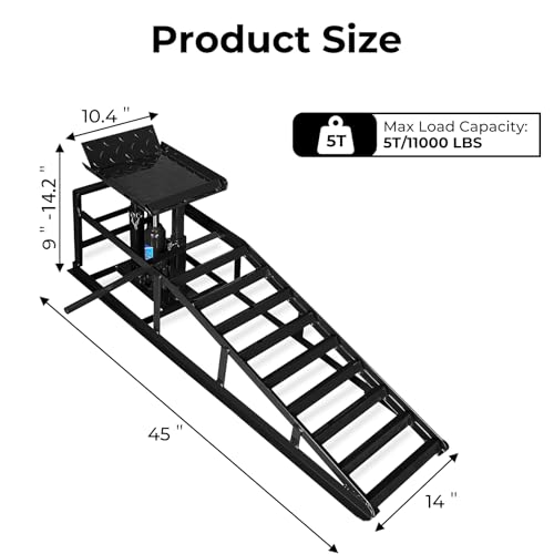 Skepphlay 2 Pack Hydraulic Car Ramps 5t, Car Ramps High Lift 11000lbs, Cars Lift Service Ramp Height 9"-14.2", Heavy Duty Steel Auto Ramp for Changing Oil for Maintenance, Black - color: Black