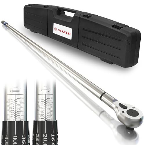 SuZhi 1 Inch Drive Torque Wrench 200-1200 FT.LB / 271-1627 N.M/Aluminum Alloy handle & Cr-Mo Material Head, Heavy Duty, Professional,Dual Direction, Store in Solid Case - size: 1'' 1 pc