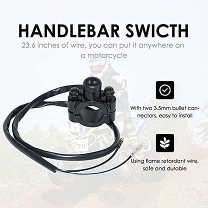 Universal 7/8" 22mm Motorcycle Handlebar ON Off Switch Button Headlight Fog Brake Light Switch with Two Bullet Connectors Black Button