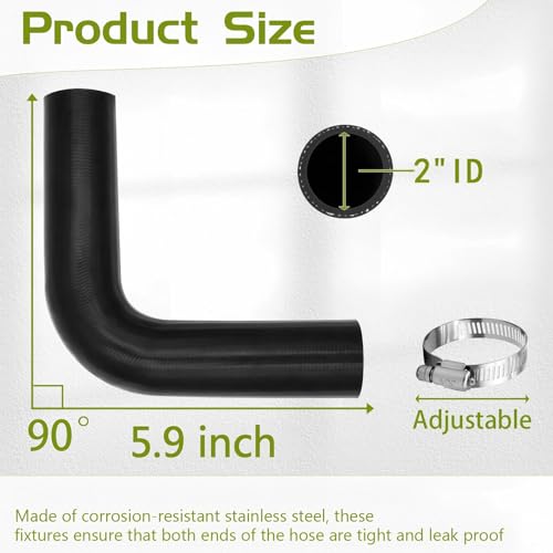 2" ID 90 Degree Coolant Radiator Hose, 5.9” Leg Length, Heavy-Duty 3-Ply Reinforced Silicone Elbow Coupler Hose for Turbo Intake, Cooling System, Marine & Industrial Use - style: 90 Degree