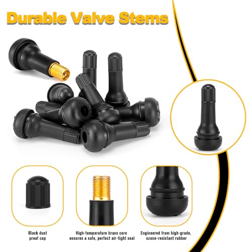 TR413 Valve Stems, Rubber Snap-in Valve Stems, Car Tire Valve Stem for 0.453 inch Rim Holes on Standard Vehicle Tires (200 Pcs)