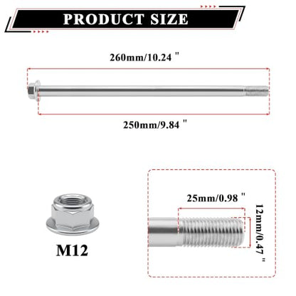 M12 250mm/9.84" Front Rear Wheel Axle Nut Bolt Kit Replacement - size: 250mm/9.84"