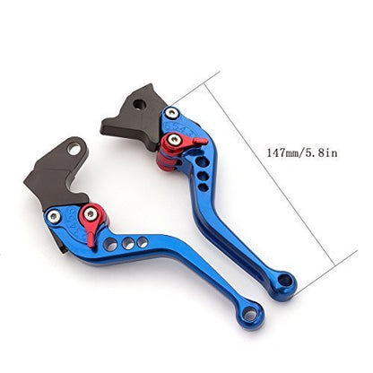 FXCNC CNC Aluminum Short Adjustable Brake Clutch Levers Compatible with YZF R3 R25 2013-2021, MT-03 MT-25 MT03 MT25 2015-2021 - color: Blue Lever with Red Adjuster