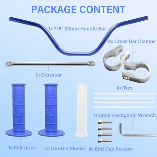 Universal 7/8" 22mm Dirt Bike Handlebar Set,Choice of Mid or High-Rise Aluminum Handlebars with Anti-Slip Grips & Crossbar for Pit Bike, Dirt Bike,ATV, Quad,Motorcycle (Blue, High Rise Handlebar) - size: High Rise Handlebar