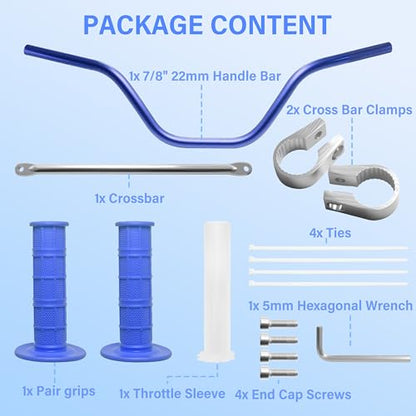 Universal 7/8" 22mm Dirt Bike Handlebar Set,Choice of Mid or High-Rise Aluminum Handlebars with Anti-Slip Grips & Crossbar for Pit Bike, Dirt Bike,ATV, Quad,Motorcycle (Blue, High Rise Handlebar) - size: High Rise Handlebar