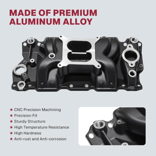 2026 7501 Intake Manifold Aluminum Performance Dual Plane Air-Gap Compatible with Chevy Small Block SBC 1955-86 262 265 267 283 302 305 307 327 350 400 V8 Engine, Black - size: 7501-Black