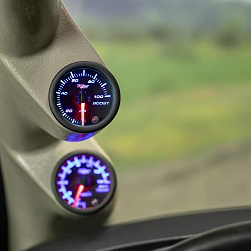 GlowShift Tinted 7 Color 100 PSI Diesel Boost Gauge Kit, 2-1/16" 52mm