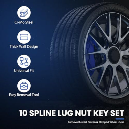 10 Spline Lug Nut Key Set, 3-Piece Thick Wall Spline Socket Set - size: 3PCS Spline Lug Nut Socket Set