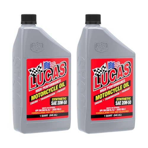 Synthetic SAE 20W-50 Motorcycle Lucas Oil – High Performance 4-Stroke Engine Oil, Heat Resistant, Engine Protection Formula, 1 Quart Bottles (Pack of 2)