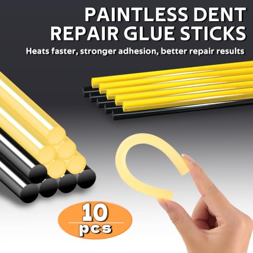 Dent Puller Kit - Paintless Dent Removal Tool with 100W Hot Glue Gun 10 Glue Sticks and 2-in-1 Slide Hammer T-Bar - for Car Body Repair Hail Damage Door Dings and Small Suction Cup - color: Black 01