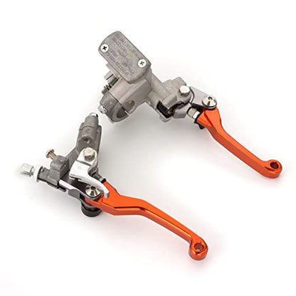 Dirt Bike Brake Master Cylinder Reservoir Cable Clutch Levers for 125 144 150 200 250 300 350 400 450 505 525 SX SXF XC XCW E-X-C MXC XCF XCRW - color: Orange