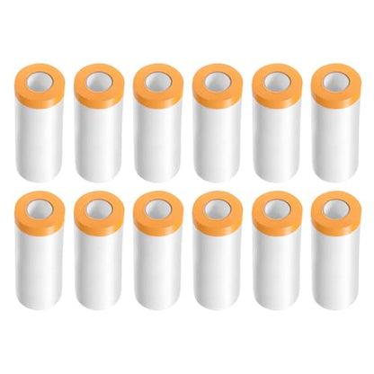 HARFINGTON 12 Rolls Pre-Taped Masking Film 35.4" x65.6ft Tape and Drape Painters Plastic Drop Cloth Film with Tape Plastic Sheeting for Automotive Painting Covering - color: Yellow, size: 35.4"x65.6ft