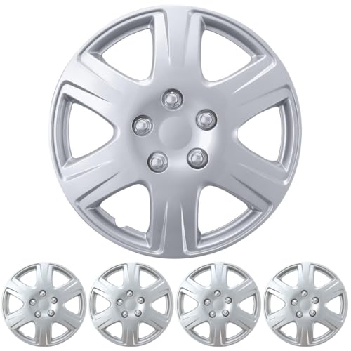 BDK (4-Pack) Premium 15 Inch Rim Wheel Cover Hubcaps for Cars Trucks SUVs Vans, Direct OEM Replacement Universal Fit Snap-On ABS Hubcaps 15 inch Wheel Covers - Set of 4 Hub Caps - 6-Spokes Silver - style: Classic 993 15"