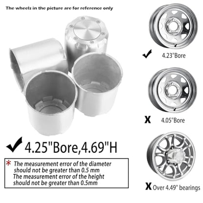 4Pcs 4.25" OD 4.65" H Gear Style Trailer Wheel Center Caps for Rim - size: 4.25" OD 4.65" H