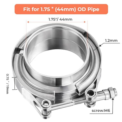 1.75 Inch V Band Clamp with Flange Male Female, 304 Stainless Steel V-Band Flange Kit For Turbo, Downpipes, Exhaust Systems - size: 1.75 inch