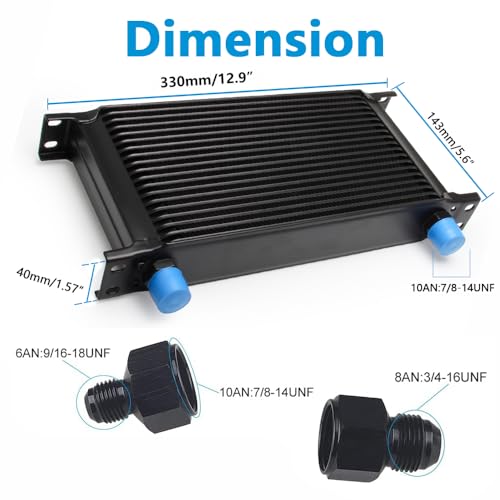19 Row AN10 10AN Transmission Oil Cooler Kit Stacked Plate With 6AN 8AN Adapter Universal Engine Transmission British Radiator Oil Cooler Condenser Aluminium Alloy Black - size: 19 row