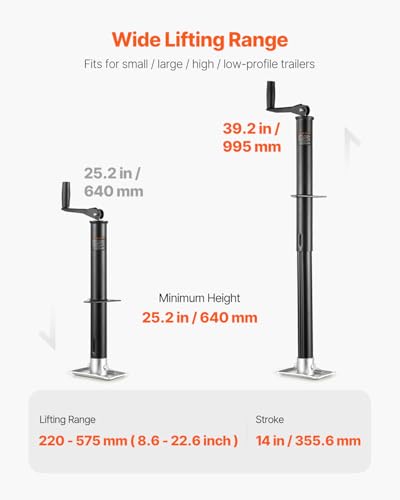 VEVOR 2000 lbs A-Frame Trailer Jack, 13-3/4 Inches Vertical Travel, Trailer Jack Stand with Handle for Horse - size: 2000 lbs (13-3/4 inch Stroke)