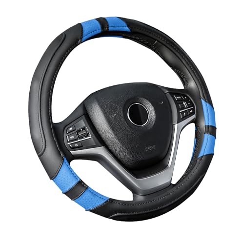 Achiou Steering Wheel Cover 15in Microfiber Leather Anti-Slip Universal - color: Black + Blue