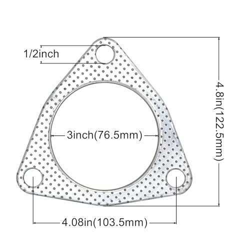 3 Inch Exhaust Gasket 3-Bolt Flange 76.5mm Graphite w/Fire Ring 2 Pcs - size: 3 in