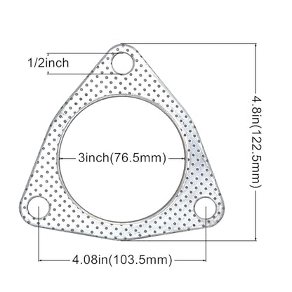3 Inch Exhaust Gasket 3-Bolt Flange 76.5mm Graphite w/Fire Ring 2 Pcs - size: 3 in