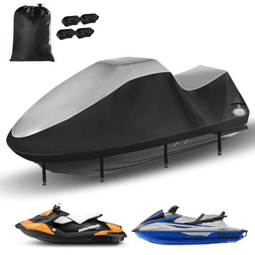 Jet Ski Cover 420D Waterproof for Yamaha Sea-Doo, 121"-135" 3 Seater PWC - color: Silver-420-D, size: 2XL-121"-135"