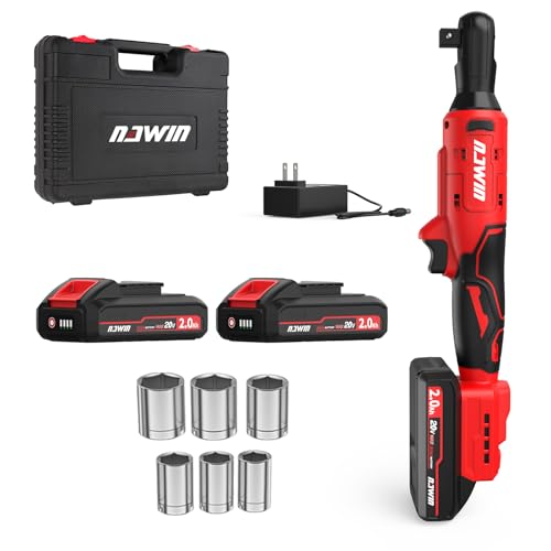 NAWIN 3/8" Cordless Ratchet Wrench, Brushless Motor, Electric 20V Ratchet with Battery and Charger, 60 Ft-lbs, Power Ratchet Tool Kit - color: 20v 3/8" Brushless Cordless Wrench-standard