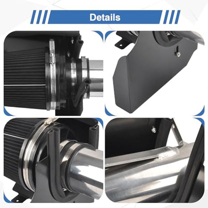 4" Cold Air Intake System + Heat Shield Compatible with GMC/Chevy - color: Black & Silver