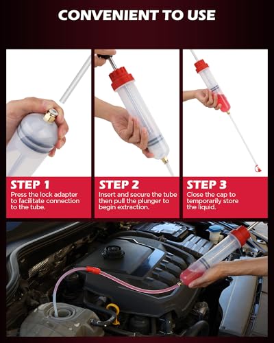 200CC Automotive Fluid Extractor Syringe Pump with Long Hose and Extension Tubes, Oil Extractor Fluid Pump Oil Evacuator and Dispenser Pump for Engine Oil, ATF, Coolant, Brake & Power Steering Fluids - style: New Version