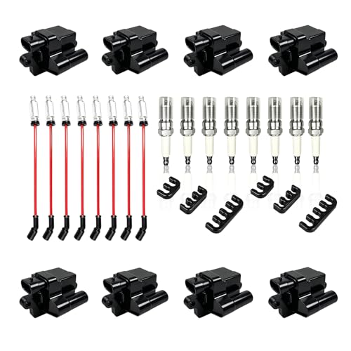 8 Pack UF271 Square Ignition Coil Set with Iridium Spark Plugs and 8mm Wires for Chevy Silverado GMC Sierra Tahoe Yukon 1500 2500 3500 4.8L 5.3L 6.0L LS Tune Up Kit 12558693 12556893 3859078 Black - color: Black, size: UF271 + 748UU + 41-962