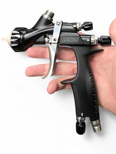 LUXUS 1.3 HVLP/LVMP Professional Spray Painting Gun with 600ml Plastic Cup, Air Regulator, Cleaning Kit, Big Atomization Pattern, Base Coat and Clear Coat Application (1.3 HVLP) - style: 1.3 HVLP