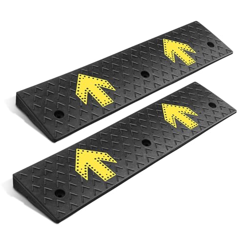 DNA Motoring 2pcs 2.2" Rise Rubber Arrow Curb Ramp Heavy Duty Loading Driveway Ramps Threshold Ramp 37.2" W x 9.1" D x 2.2" H for Loading Dock, Warehouse, Motorcycles, Cars, TOOLS-00648 - style: 2.2 in 2pcs w/Arrow
