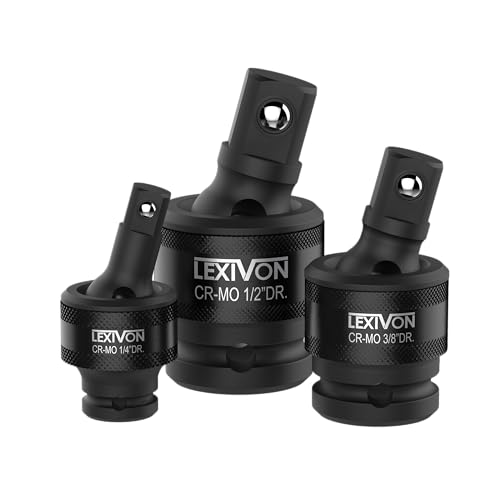 LEXIVON Premium Impact Universal Joint Socket Swivel Set | 3-Piece Ball Spring Design 1/2", 3/8", and 1/4" U-Joint Drive | Cr-Mo Steel - Full Impact Grade (LX-113) - style: Heavy-Duty