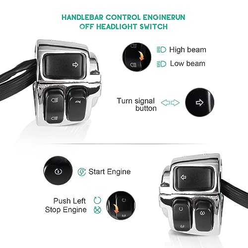 1 Pair Motorcycle 1" Handlebar Switches Control and Wiring Harness with 1996-2012 Harley Softail Dyna Sportster V-Rod（Silver） - color: Silver