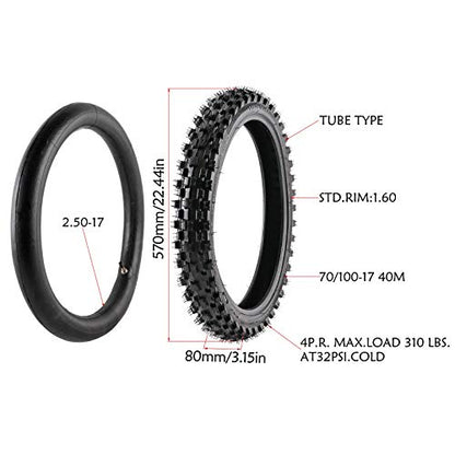 2 Set of Tire and Inner Tube Front 70/100-17 and Rear 90/100-14 For Dirt Pit Trail Bike Motocross Off Road for Dirt Pit Bikes CT90 CT110 kx80 YZ85 KLX140 YZ80 125cc 140cc 200cc Dirt Bike