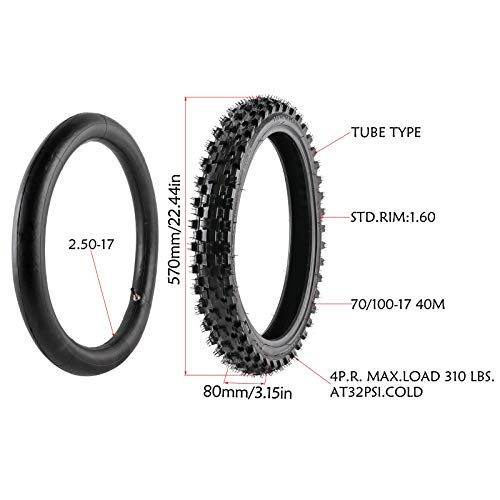 2 Set of Tire and Inner Tube Front 70/100-17 and Rear 90/100-14 For Dirt Pit Trail Bike Motocross Off Road for Dirt Pit Bikes CT90 CT110 kx80 YZ85 KLX140 YZ80 125cc 140cc 200cc Dirt Bike