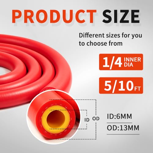 1/4" ID-10Ft(ID 6mm) Heater Hose Enhanced Double Layer Hand-Knitted Coolant Radiator Vacuum Silicone Line, Reinforced High Temperature Reinforced - size: 1/4" ID-10Ft(ID 6mm)
