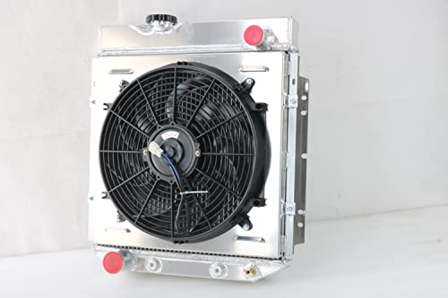 4 Row Aluminum Radiator for 1960-1966 Ford Mustang Falcon Ranchero MercuryComet L6 V8 Radiators with Electric Fan Shroud Thermostat Kit